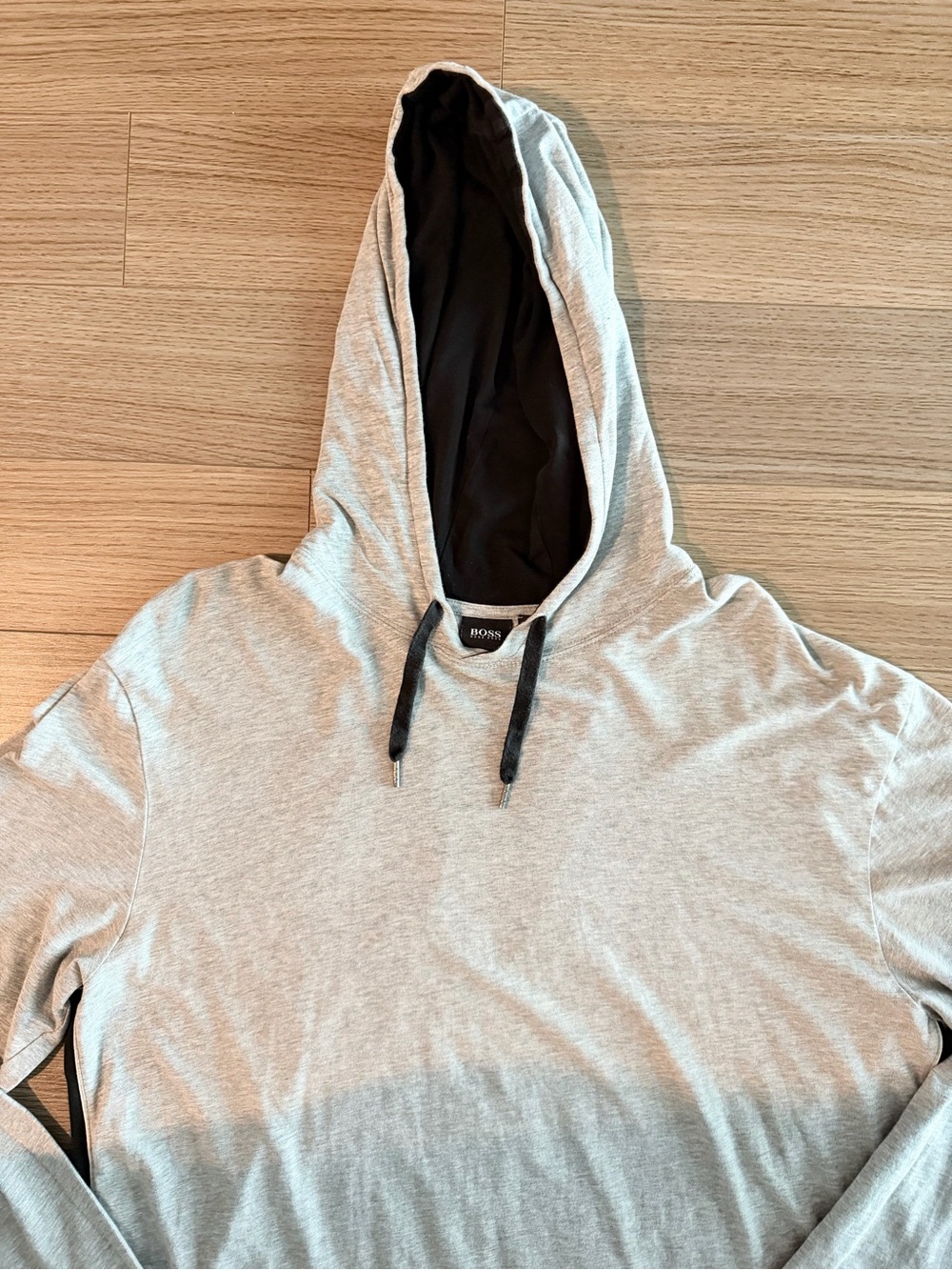 HUGO BOSS Men's Large Gray Black Stretch Cotton Lightweight Logo Hoodie - Picture 2 of 11